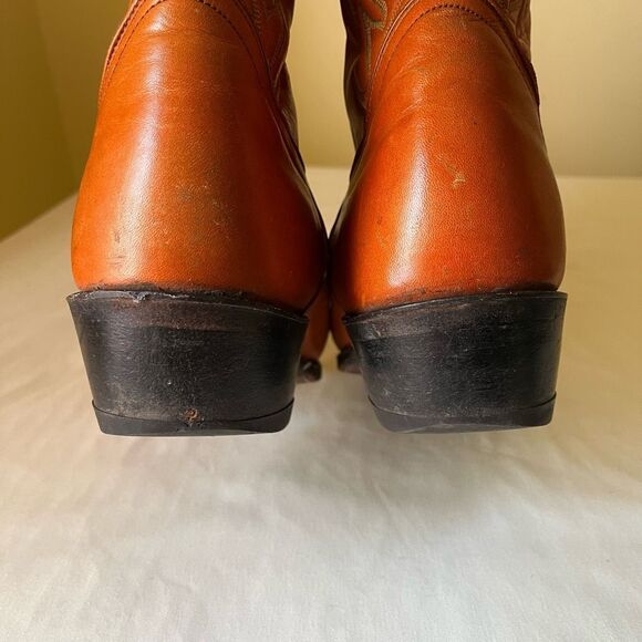 Vintage Tony Lama Men's 10.5D Western Cowboy Boots 6123 Orange Leather USA Made - Picture 11 of 13
